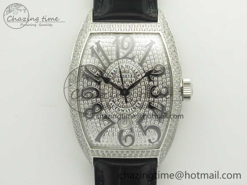 Casablanca 8880 Automatique SS GF 1-1 Best Edition Full Diamonds on Black Leather Strap A2824-4