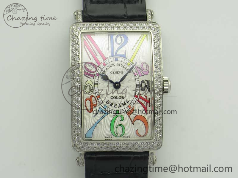 Long Island Color Dream SS Diamonds Bezel GF 1-1 Best Edition on Leather Strap Swiss Quartz
