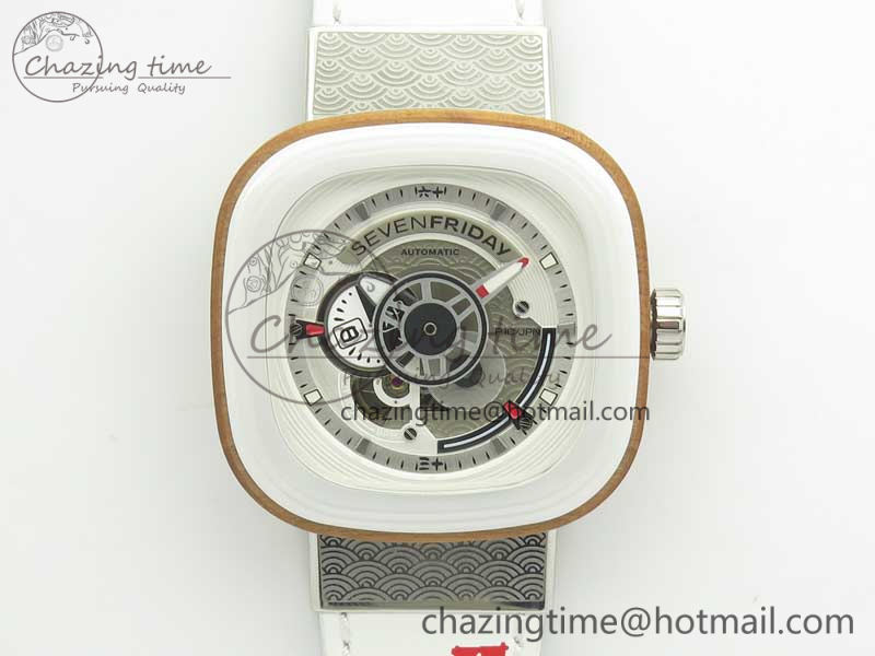 SevenFriday P1B-03 Japan Limited Edition SVF 1-1 Best Edition On White Leather Strap Miyota 82S7 (Free Rubber Strap)-4