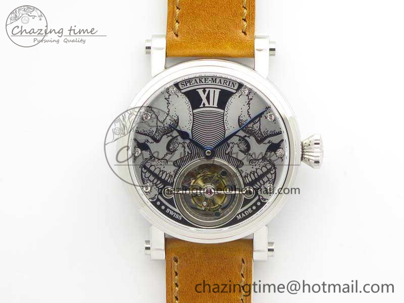 Speake-Marin-SS-Case-Silver-Dial-On-Brown-Leather-Strap-Asian-EQ-Tourbillon-Free-Leather-Strap