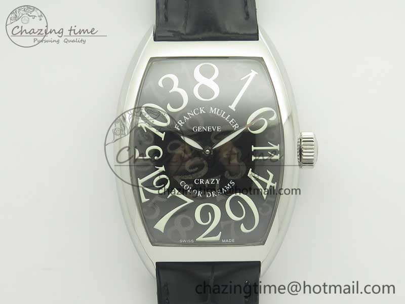 Crazy Hours Real Jumping Hour SS ABF Black Dial White Markers on Black Leather Strap A23J-3