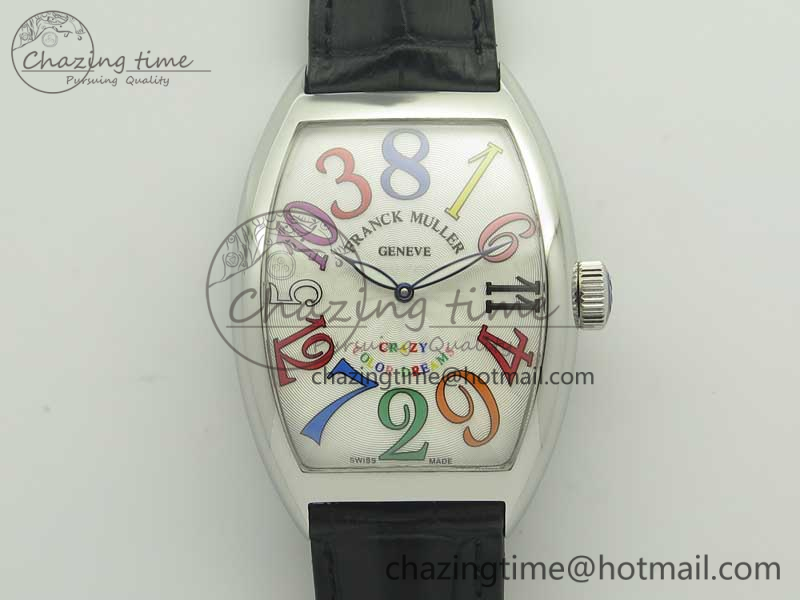 Crazy Hours Real Jumping Hour SS ABF White Dial Colorful Markers on Black Leather Strap A23J-10