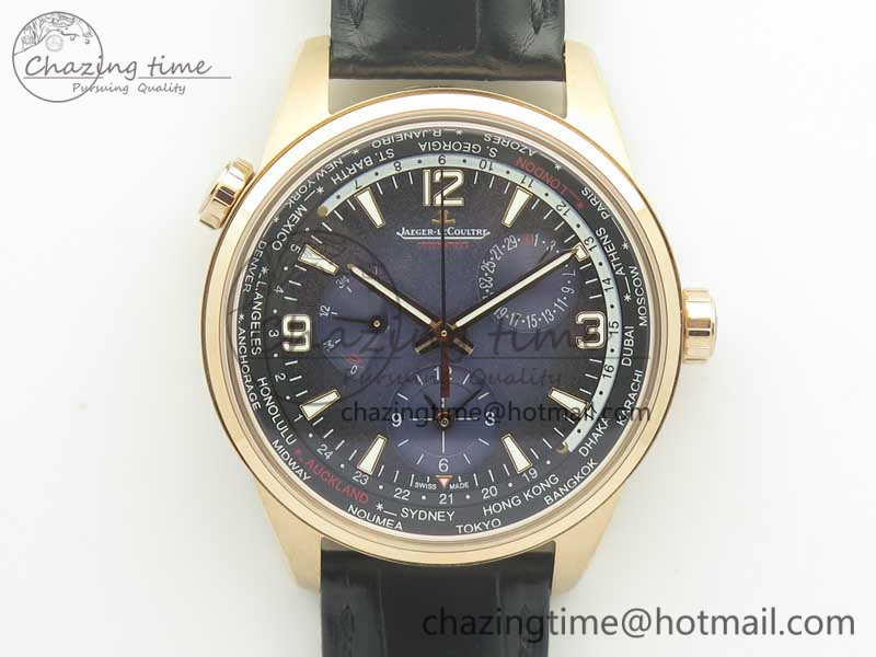 Polaris Geographic WT RG Blue Textured Dial on Black Leather Strap A936-13