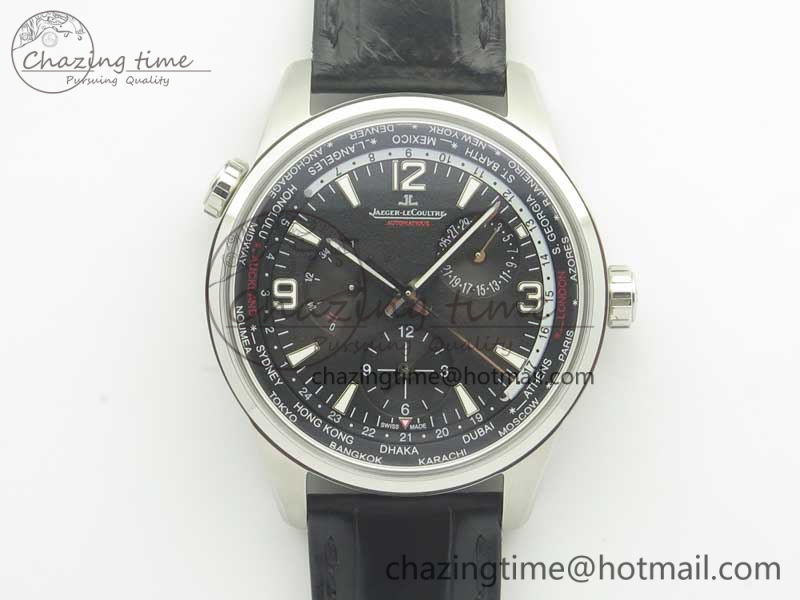 Polaris Geographic WT SS Black Textured Dial on Black Leather Strap A936-11