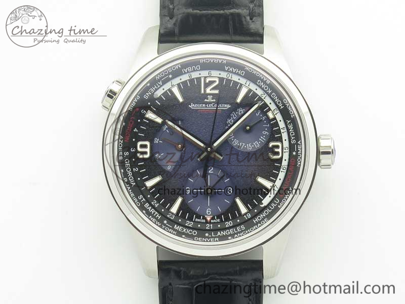 Polaris Geographic WT SS Blue Textured Dial on Black Leather Strap A936--3