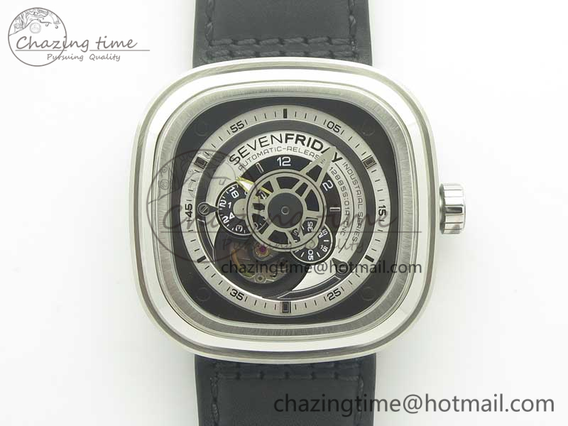 SevenFriday P1-1 SVF 1-1 Best Edition Silver Dial on Leather Strap Miyota 82S7(Free Rubber Strap)-3