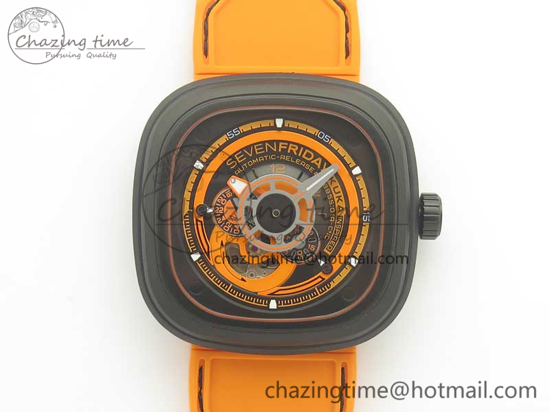 SevenFriday P1-3 SVF 1-1 Best Edition Orange Dial on Rubber Strap Miyota 82S7(Free Black Rubber Strap)
