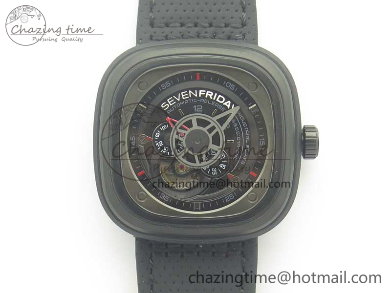 SevenFriday P3-1 SVF 1-1 Best Edition Black Dial on Black Leather Strap Miyota 82S7(Free Rubber Strap)-3