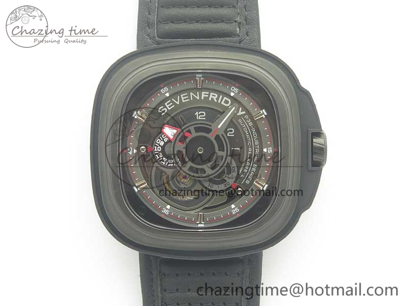 SevenFriday PVD P3B-01 SVF 1-1 Best Edition on Black Leather Strap Miyota 82S7(Free Rubber Strap)