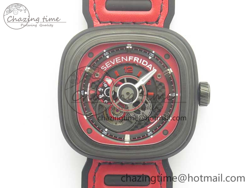 Sevenfriday P3B-06 Racing Team Red SVF 1-1 Best Edition on Red Leather Strap Miyota 82S7
