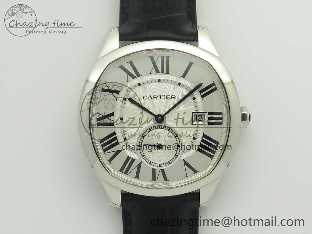Drive de Cartier SS GSF 1-1 Best Edition White Textured Dial on Black Leather Strap A23J-4