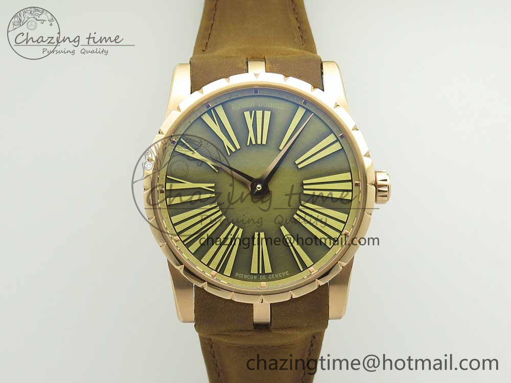 Excalibur 42mm Dbex0050 RG RDF 1-1 Best Edition Brown Dial on Brown Leather Strap A830 (Micro Rotor)
