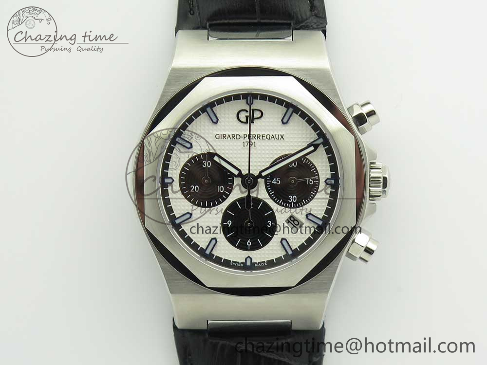 Laureato Chronograph 42mm SS TWA White-Black Dial on Black Leather Strap A7750-4