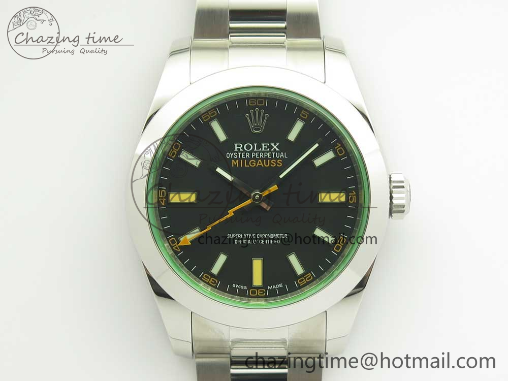 Milgauss 116400 904L SS DJF 1-1 Best Edition Black Dial on 904L SS Bracelet A2836 (Real Green Sapphire Crystal)-13