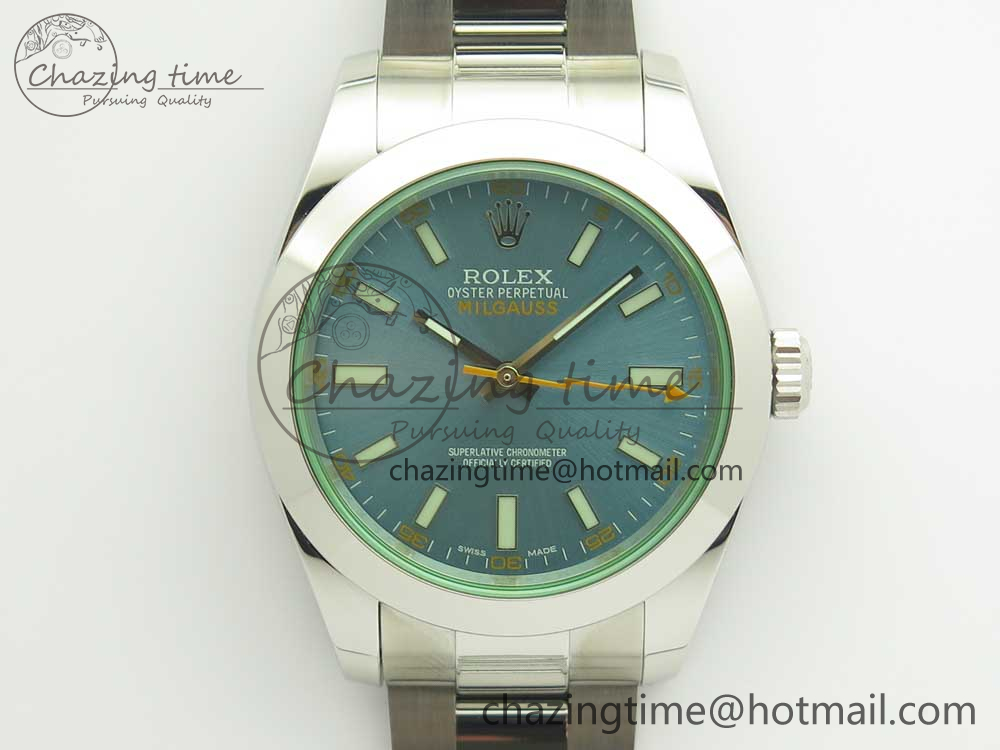 Milgauss 116400 904L SS DJF 1-1 Best Edition Blue Dial on 904L SS Bracelet A2836 (Real Green Sapphire Crystal)