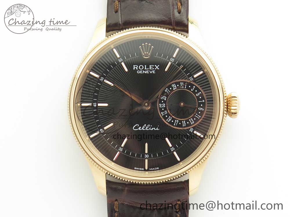 Cellini 50519 Real Date RG MK Best Edition Black Dial Sticks Markers on Brown Leather Strap A3165-10