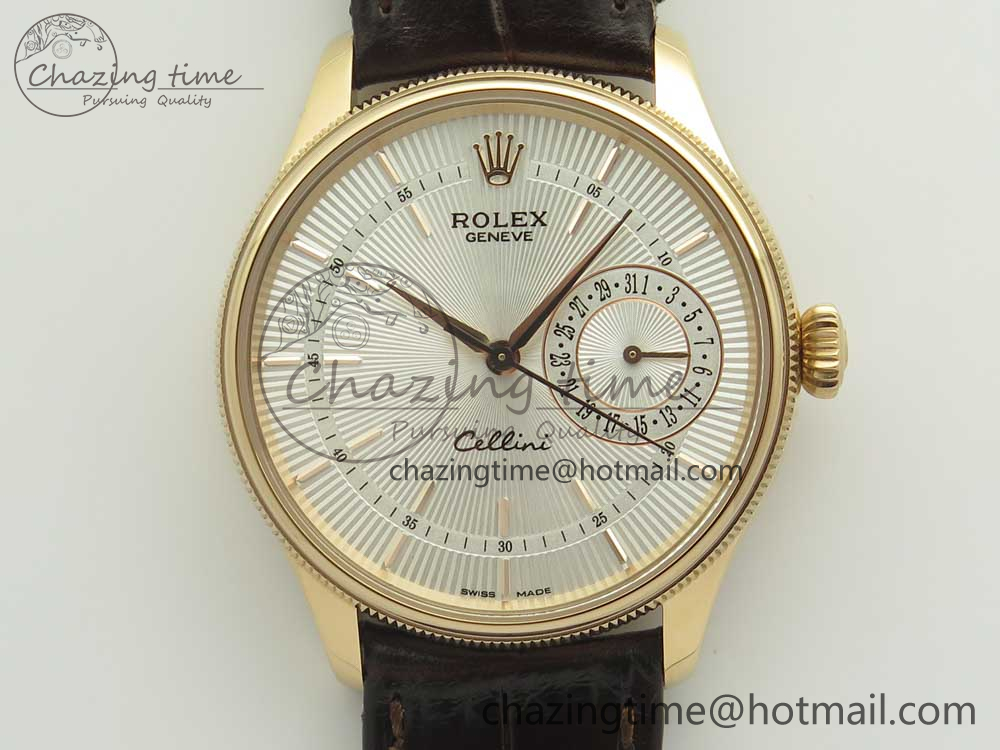 Cellini 50519 Real Date RG MK Best Edition White Dial Sticks Markers on Brown Leather Strap A3165