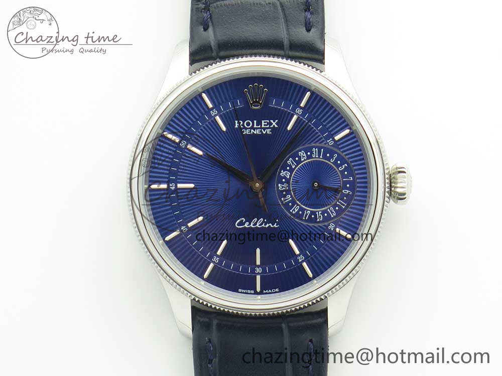 Cellini 50519 Real Date SS MK Best Edition Blue Dial Sticks Markers on Blue Leather Strap A3165