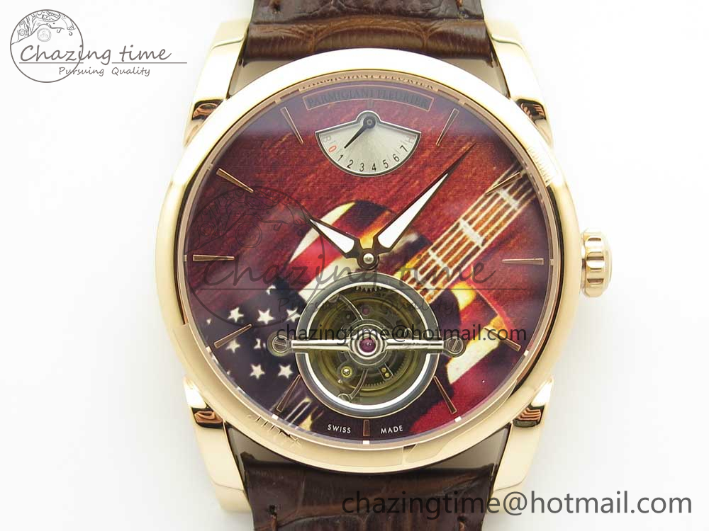 Fleurier Tonda Tourbillon Woodrock RG Real PR JBF Best Edition Red Dial on Brown Leather Strap