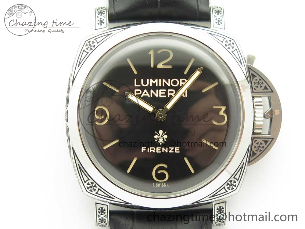 PAM972 Luminor 1950 Firenze 3 Days Engraved Case & Movement V9F Best Edition on Black Leather Strap P