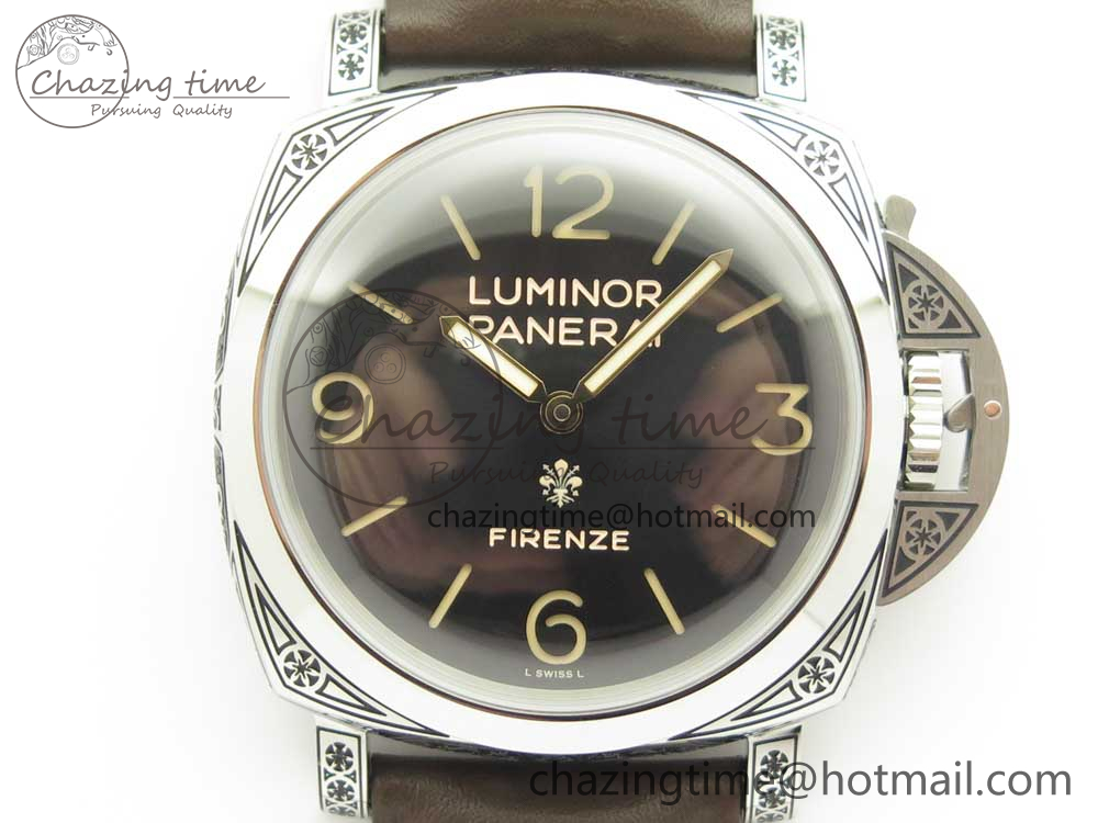 PAM972 Luminor 1950 Firenze 3 Days Engraved Case & Movement V9F Best Edition on Brown Leather Strap P