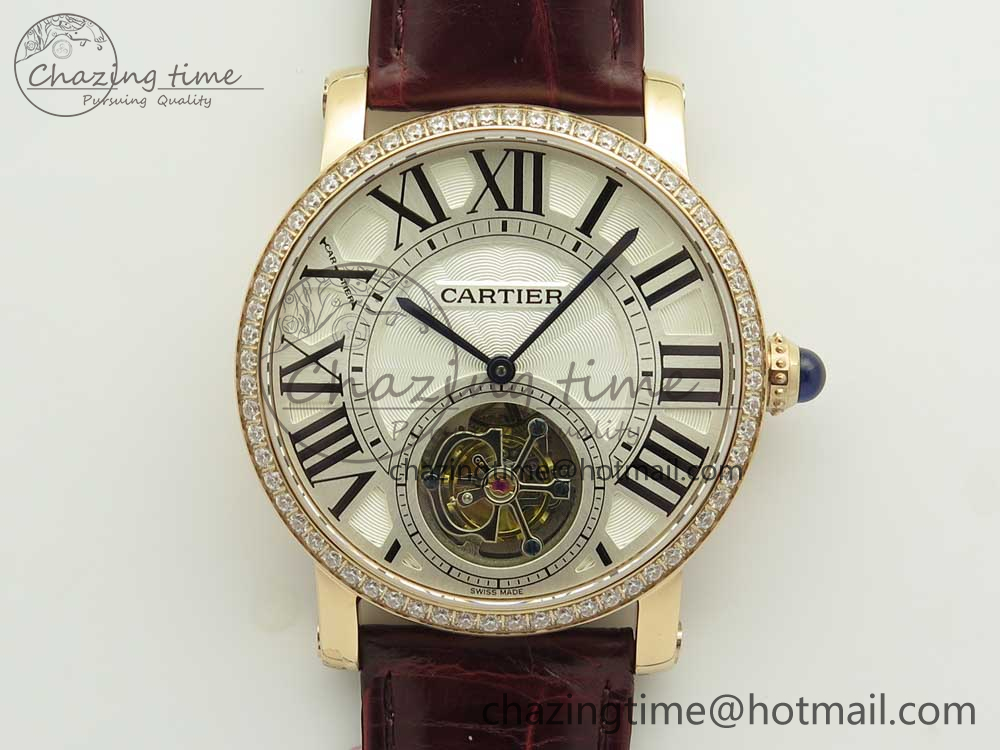 Rotonde Flying Tourbillon RG BLF Best Edition White Dial Diamonds Bezel on Brown Leather Strap V2-11