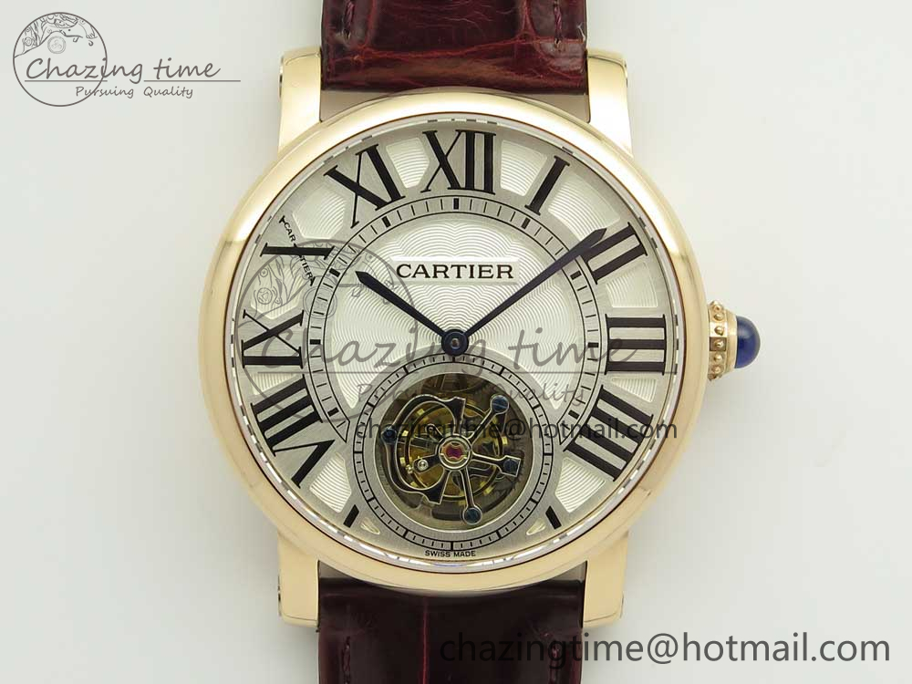 Rotonde Flying Tourbillon RG BLF Best Edition White Dial on Brown Leather Strap V2