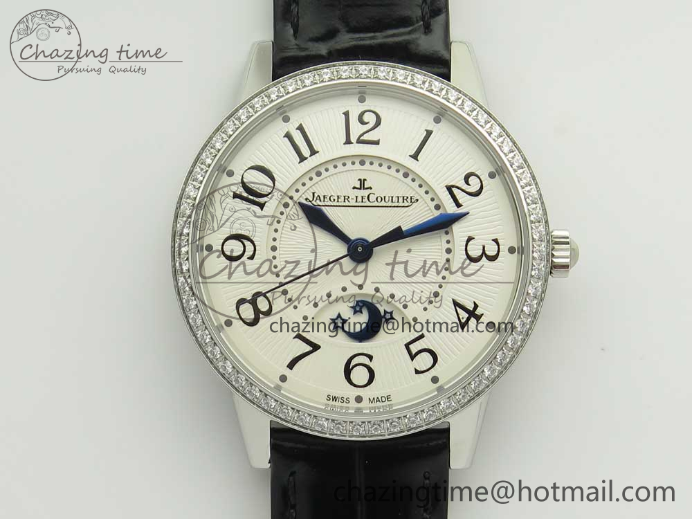 Rendez-Vous Night & Day SS ZF 1-1 Best Edition White Textured Dial Diamonds Bezel on Black Leather Strap A898-4